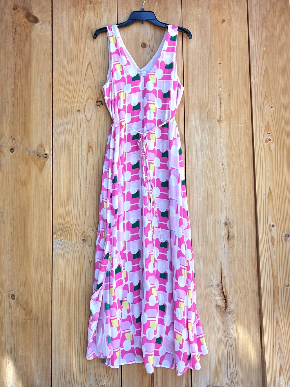 Soma Wknd NWY Long Pink Geometric Print Sleeveless Dress Sz Large